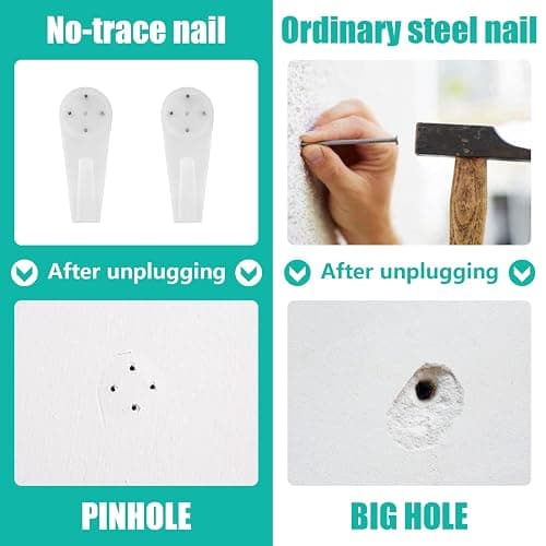 Auvotuis 20Pcs Non-Trace Wall Picture Hooks, Invisible Plastic Traceless Nail Screws Powerful Concrete Hard Wall Drywall Non-Mark Clock Hooks for Photo Frame Hangers (M,1.6x0.75 Inch) thumbnail 4