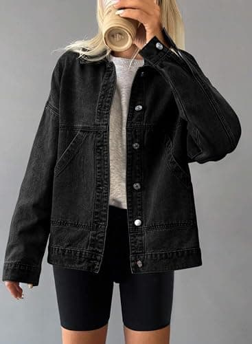 SHEWIN Womens Denim Jacket Casual Long Sleeve Drop Shoulder Button Front Jean Jacket Coat With Pockets thumbnail 5
