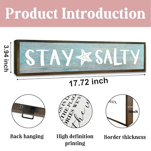 Beach Decoration, Funny Summer Decor Sign, Wall Decors Art, Ocean Coastal Home Decor for Living Room, Bathroom, Beach House Decoration, Framed Wooden Box Sign, Stay Salty Signs 17.8x4x1.2 inches 25 thumbnail 2