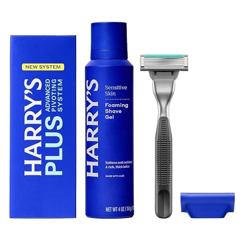 Harry's Plus Trial Shaving Kit for Men - Premium Handle, Razor Blade Cartridge, Foaming Shave Gel, and Travel Blade Cover - Advanced Pivoting System - Onyx - Image 1