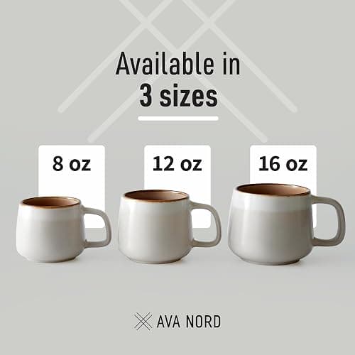 Ava Nord Ceramic Coffee Mugs Set of 4 | 12 oz Stoneware Coffee Cups | Lead-Free, Non-Toxic | Microwave and Dishwasher Safe | Comfortable Handle | Aesthetic Nordic Design for Tea and Latte | Sage Ash thumbnail 6