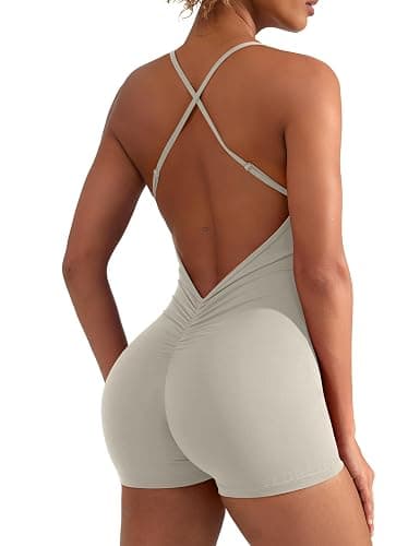 YEOREO CoreFlex Backless Tummy Control Jumpsuits for Women One Piece Workout Jumpsuits Sleeveless V Back Scrunch Yoga Romper - Image 1
