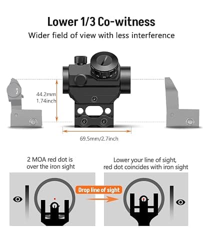 MidTen 2MOA Red Dot Sight 1x25mm Reflex Sight Waterproof & Shockproof & Fog-Proof Red Dot Scope with 1 inch Riser Mount thumbnail 3