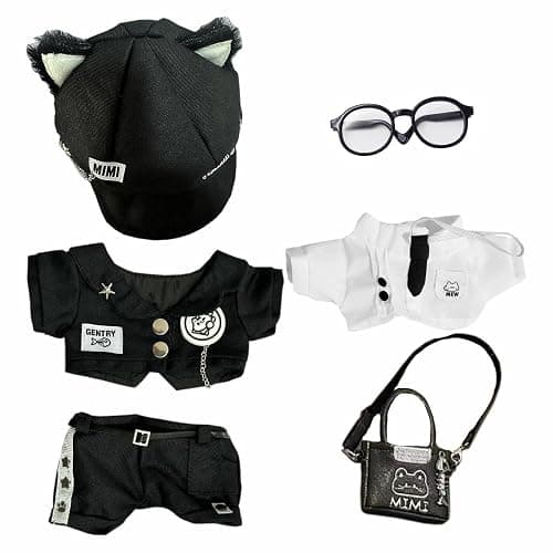 niannyyhouse 20cm Plush Doll Clothes Hat Coat Shirt Pants Backpack Glasses Black Cat Set 8in Doll Accessories Dress Up - Image 1