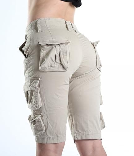 FOURSTEEDS Womens Casual Loose Fit Multi-Pocket Camouflage Twill Bermuda Cargo Shorts with Belt thumbnail 6