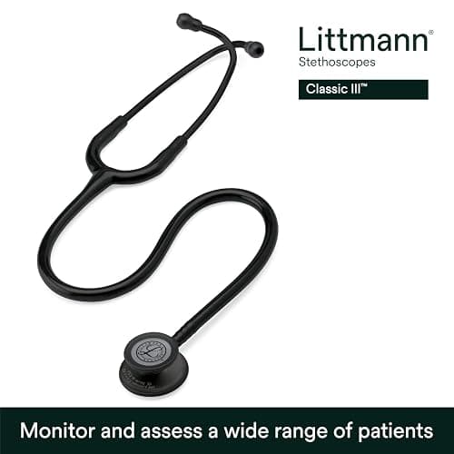 3M Littmann Classic III Monitoring Stethoscope, 5803, More Than 2X as Loud*, Weighs Less**, Stainless Steel Black-Finish Chestpiece, 69 cm (27") Black Tube, Stem and Headset thumbnail 2