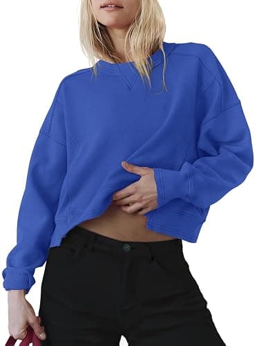 INFITTY Womens Fleece Crewneck Sweatshirts Long Sleeve Oversized Cropped Pullover Tops Fall Winter Fashion 2025 - Image 1