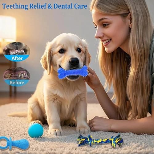 Beiker 20 Pack Puppy Chew Toys - Blue Dog Teething Toys for Puppies, Puppy Teething Rings and Ropes, Blue Rubber Toy Bundle for Small Dogs, Cute Interactive Dog Balls for Small Breed thumbnail 3