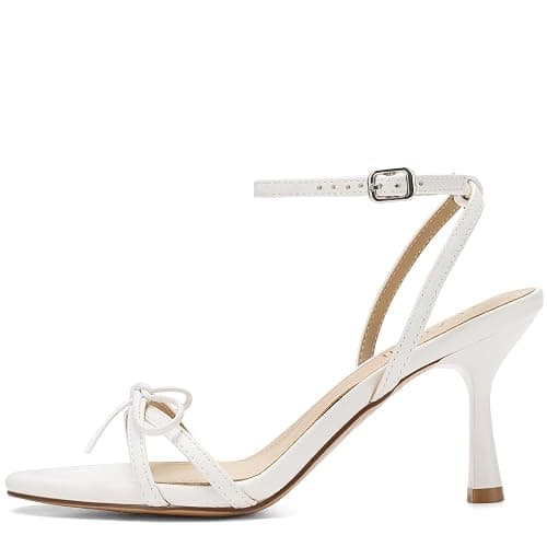 TEAIEUI Kitten Heels for Women, Round Open Toe Heeled Sandals, Strappy Ankle Strap Shoes with Bow for Dress, Party, High Heel 2.9 inch thumbnail 4