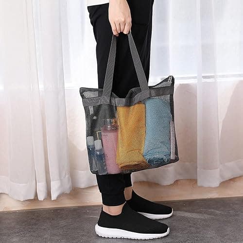 Pebipoo Mesh Shower Caddy, Quick Dry Portable Tote with Zipper and Inner Pocket, Beach Bag, Lightweight Bath Organizer for College Dorm, Swimming, Gym, Beach, Travel (Gray) thumbnail 5