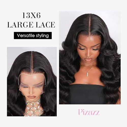 Pizazz 13x6 HD Lace Front Wigs Human hair Pre Plucked 180 Density Brazilian Body Wave Frontal Wigs Human Hair with Baby Hair Natural Hairline Natural Black Color 18 Inch thumbnail 4