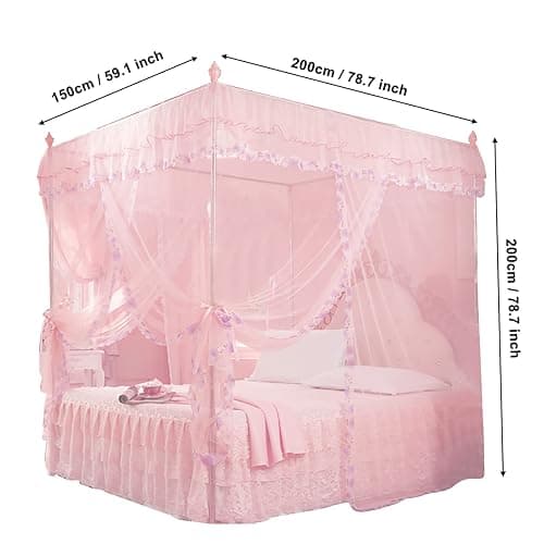 Hapivida Canopy Bed Curtains, 4 Corners Post Bed Curtains Princess Bed Canopy Bed Drapes Net Bedroom Decoration Accessories for Girls Adults Bedroom Decoration (PINK-150 * 200 * 200) thumbnail 3
