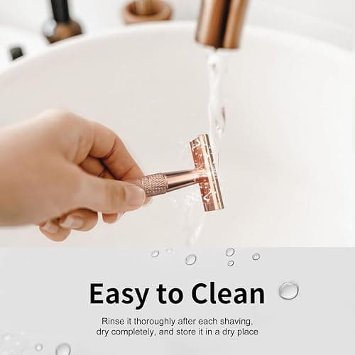 Matte Rose Gold Safety Razor, Single Blade Razors for Women, Reusable Metal Razor, with 10 Stainless Steel Double Edge Blades, Eco-friendly, Smooth & Close Shave, Plastic Free thumbnail 5