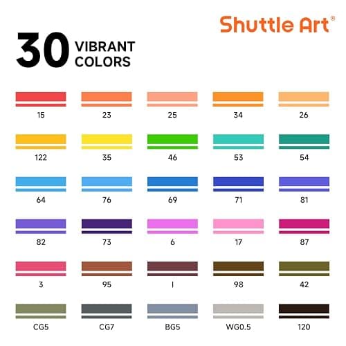 Shuttle Art 30 Colors Dual Tip Art Markers Permanent Marker Pens Highlighters Perfect for Illustration Adult Coloring Sketching and Card Making thumbnail 4