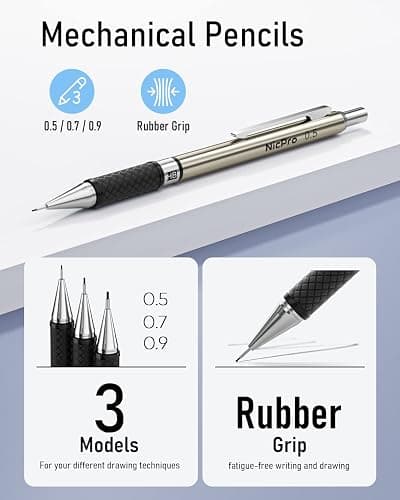 Nicpro 6PCS Art Mechanical Pencil Set, 3PCS Metal Drafting Pencil 0.5 mm & 0.7 mm & 0.9 mm & 3PCS 2mm Graphite Lead Holder (2B HB 2H) For Writing, Sketching Drawing With Lead Refills Case thumbnail 3