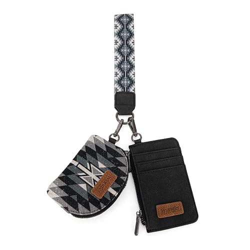 Wrangler Aztec Keychain Wristlet Wallets for Women Western Dual Pouch Wristlet Credit Card Holder Wallet with Zipper Pocket WG2213-W0051BK - Image 1