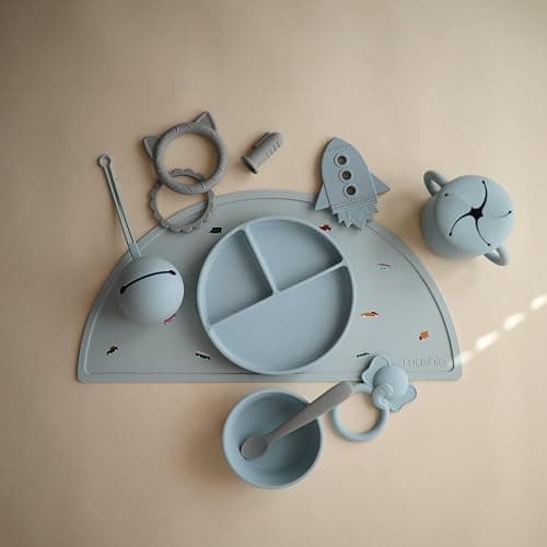 Mushie Silicone Suction Plate | Non-Slip Divided Plate for Babies & Toddlers | Food Grade Silicone | Dishwasher & Microwave Safe | Powder Blue thumbnail 5