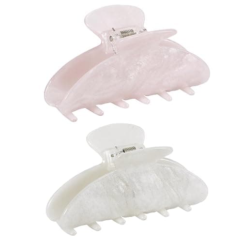 2PCS Pink and White Hair Clips for Women Girls – Kawaii Cut Medium Claw Clips, Trendy Handmade Look Acetate Hair Accessories for Thin Hair - Image 1