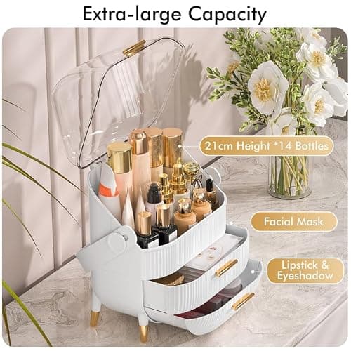 NestOrganix Makeup Organizer Skincare Organizers - Cosmetic Display Cases with Transparent Cover, SkinCare Organizers for Bathroom Countertop, Bedroom Vanity Desk, Lipstick Organizer, White thumbnail 4