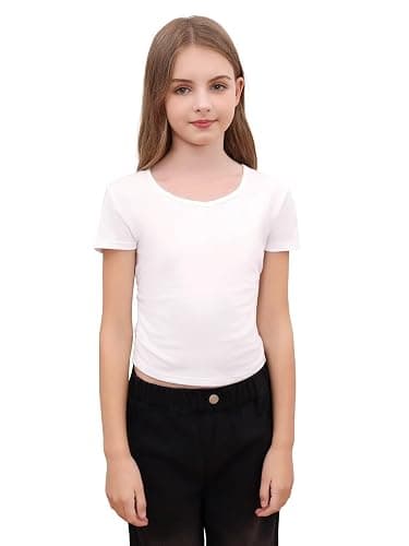 SOLY HUX Girl's Short Sleeve T Shirts 3 Piece Basic Scoop Neck Tees Slim Fit Casual Summer Tops - 8 Years - White Pink Black thumbnail 3