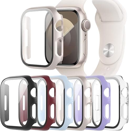 6-Pack Case with Tempered Glass Screen Protector Compatible with Apple Watch Series SE 3(2025)/SE 2/SE/6/5/4 40mm, Full Coverage Hard PC Protective Face Cover Bumper for iWatch 40 mm - Image 1