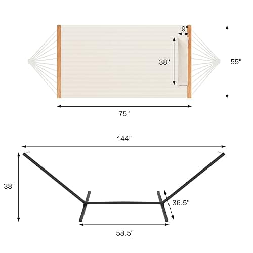 Homgava Two Person Hammock with Stand for Outside Heavy Duty, Outdoor Patio Hammock with Portable Steel Stand, Large Double Hammocks,480lbs Capacity.(Off White) thumbnail 3