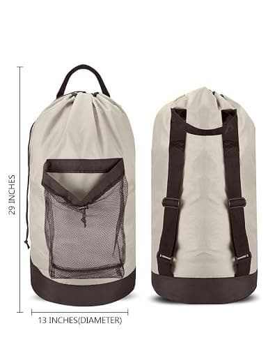 Dalykate Backpack Laundry Bag, 115L Large Hamper with Shoulder Straps, Drawstring Closure, Mesh Pocket, Khaki - Khaki thumbnail 3