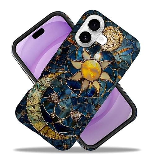 TnXee Case Compatible with iPhone 17,Fall Prevention Hybrid 2-Layer Hard Shell Phone Cover for Girls Boys,Sun Moon Celestial Glass thumbnail 2