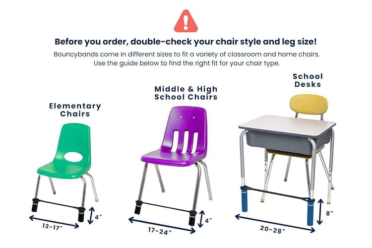 Bouncyband Original Bouncy Bands for Desks, Blue, 1-Pack – Desk Chair Bands for 20” to 28” Wide Desk Legs with 1.5” Diameter Support Pipes – Silent Sensory Tool Increases Focus and Relieves Stress thumbnail 7