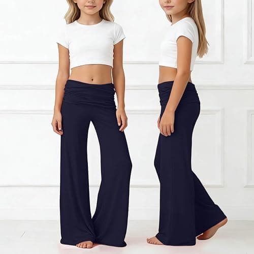 Coral Fold Over Yoga Pants Mädchen, Weite Lounge Hose Mit Raffung, Loose Fit Uni Corals Pants 2026 Coral Fold-Over-Yogahose, Weite Palazzo Hose Mit Hohem Umschlagbund,Korallfarbene Faltenhose thumbnail 3