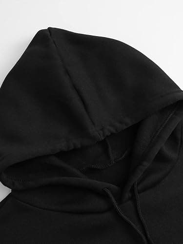 SHENHE Women's Slogan Letter Print Long Sleeve Hooded Sweatshirt Pullover Hoodie Tops - Large - Black thumbnail 3