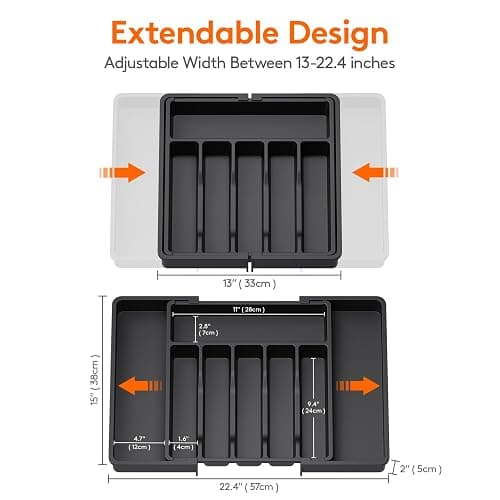 Lifewit Silverware Drawer Organizer, Expandable Utensil Tray for Kitchen, BPA Free Flatware and Cutlery Holder, Adjustable Plastic Storage for Spoons Forks Knives, Large, Black - Black - 1 thumbnail 3