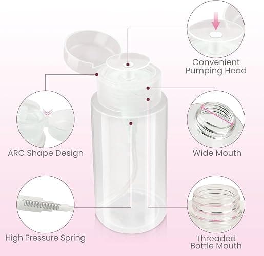 3Pcs Pump Dispenser, Push Down Polish Makeup Cleanser Alcohol Liquid Acetone Pump Dispenser, for Nail Art Polish Makeup Remover Liquid Bottle Tools(120ml 150ml 200ml) thumbnail 5