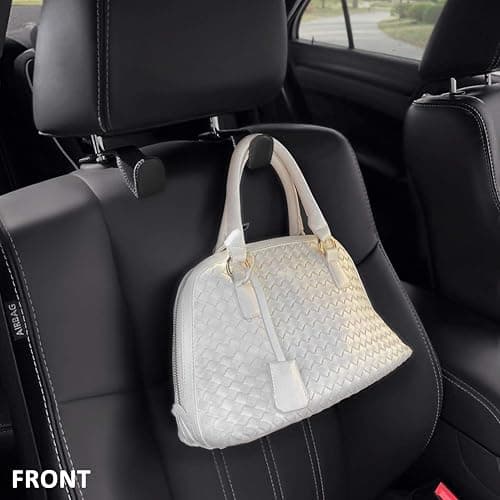 AMVOYOA Headrest Hooks for Purses and Bags, Car Back Seat Headrest Hanger Vehicle Beige Leather Storage Hook, Pack of 2 - Beige thumbnail 3