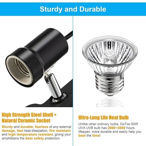 DaToo Reptile Heat Lamp Rotatable Turtle Heating Light with 50W UVA UVB Heat Bulb Simulated Sunlight Basking Spot Lamp with Clamp for Reptiles Lizard Amphibian Bearded Dragon Snake thumbnail 4