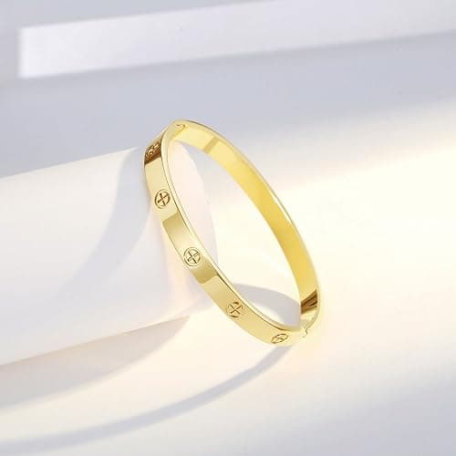 Kenizum 18K Gold-Plated Love Bangle Bracelets for Women, Silver Cross Bangle Bracelets, Waterproof Stainless Steel Friendship Jewelry, Valentines Christmas Birthday Gifts for Her thumbnail 4