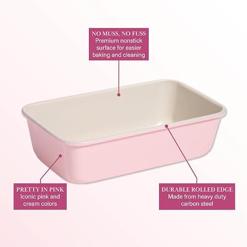 Paris Hilton Nonstick Carbon Steel Bakeware Collection, 9-Inch x 5-Inch Loaf Pan, Dishwasher Safe, Made without PFOA and PFAS, Pink Cream Two-Tone thumbnail 5