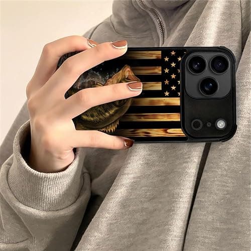 DJSOK Case for iPhone 17 Pro Max,Compatible with MagSafe,Anti-Scratch Shockproof Case,Wood American Flag Fish thumbnail 7