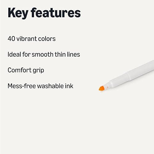 Amazon Basics Super Tip Washable Markers, 40 Vibrant Colors, Multicolored thumbnail 2