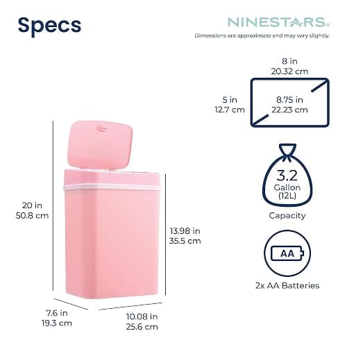 Ninestars 3 Gallon Automatic Trash Can, 12L Touchless Motion Sensor Bathroom or Bedroom Garbage Can with Odor-Sealing Lid, Impact-Resistant ABS Plastic, Pink thumbnail 6