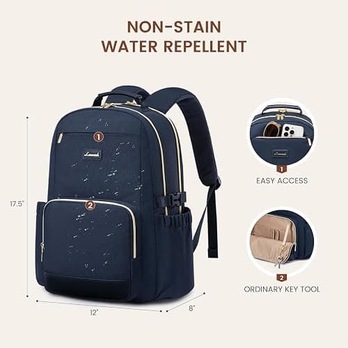 LOVEVOOK Laptop Backpack for Women with Pouch Pocket for Large Capacity Cup,15.6 Inch Laptop Computer Bag Travel Backpack Purse,Waterproof Work Business Backpack College Teacher Bags,Dark Blue thumbnail 5