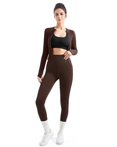 SUUKSESS Women 2 Piece Seamless Ribbed Workout Sets With Zip Up Jacket High Waisted Gym Yoga Leggings thumbnail 4