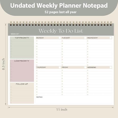 Weekly To Do List Notepad, Undated Planner with 52 Sheets (8.5''x11''), Desk Weekly Planner for Women & Man, Home School & Work thumbnail 2