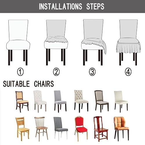 Qubjus Chair Covers for Dining Room Set of 2 Stretch Chair Slipcovers with Skirt Removable Washable Kitchen Chair Protector Cover Set for Home, Party, Wedding(Off-White, 2Pcs) thumbnail 7