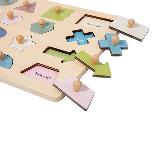 Adena Montessori Wooden Shape Peg 16 Piece Puzzle for Toddlers 2-4,Montessori Colorful Shapes Sorter Board,Geometric Color Matching Toys for Girls Boys 18-24 Months,Baby & Toddler Eearly Learning Gift thumbnail 8