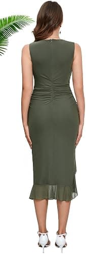 Women's Midi Bodycon Dress Summer Sleeveless Ruffle Mermaid Dress Cocktail Party Tank Dresses for Wedding Guest thumbnail 3