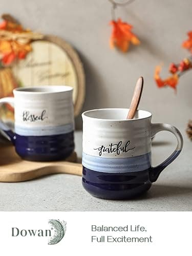 DOWAN 20 oz Coffee Mugs, Large Mugs with Word Blessed Grateful, Porcelain Coffee Cup, Thank You Gifts for Mom Dad, Set of 2 thumbnail 2