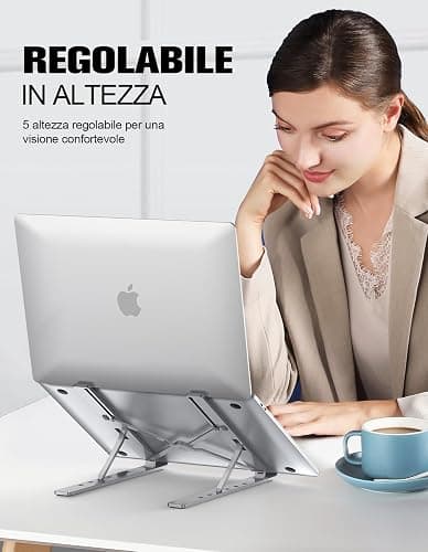Babacom Supporto PC Portatile, 5-Levels Altezza Regolabile Supporto Laptop, Alluminio Ventilato, Leggero Basi di Raffreddamento per PC Portatili Compatibile con MacBook PRO Air, 10-15,6” Laptop thumbnail 2