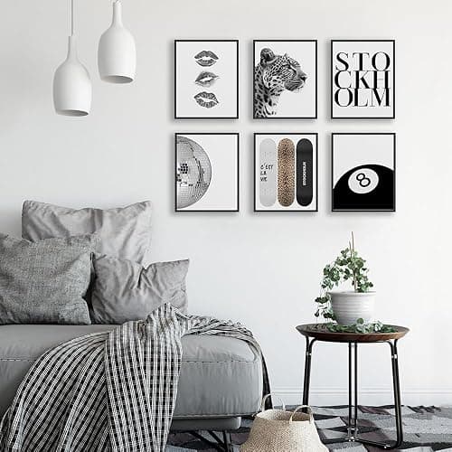 6PCS Black White Canvas Wall Art Disco Ball Poster Trendy Cheetah Lucky 8 Ball Picture Funky Leopard Print Wall Decor Artwork for Living Room Bedroom Aesthetic Painting 8x10in Unframed thumbnail 6
