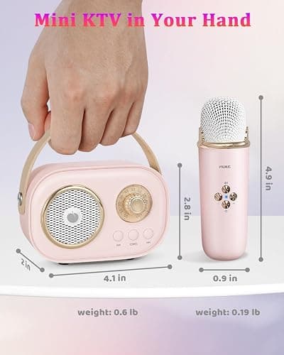 PRUNUS C20 Mini Karaoke Machine Portable Bluetooth Speaker with Wireless Microphone 6 Sound Modes for Adults&Kids Birthday Home Farmily Friends Party Gifts for Girls Boys Friends-Pink thumbnail 2